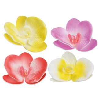 Orchidées GM sur pique : 250 pièces Sur pique longue Dimensions hors pique : Ø 10 cm Assortiment multicolore Modèles aléatoires Matière : synthétique Référence : 7364 Décoration glaces et cocktails - Mondo Déco entreprise française