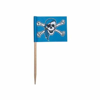 Drapeaux pirate bleus : Peut servir de pique à viande 250 pièces Sur pique en bois Dimensions hors pique : H. 2,5 cm | L. 3,5 cm Couleurs : bleu et blanc Matière : papier Référence : 855B - Mondo Déco entreprise française