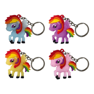 Porte-clés Licorne Arc-en-Ciel : 100 pièces - Dimensions : H.5 cm - Référence : 7251 - Matière : Silicone et métal - Couleur : Multicolore - Modèles aléatoires - Mondo Déco entreprise française