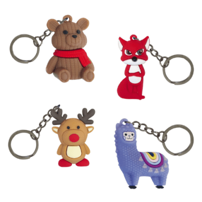 Porte-clés Animaux - 100 pièces - Dimensions : H. 5 cm - Référence : 7269 - Matière : Silicone et métal - Couleur : Multicolore - Modèles aléatoires - Mondo Déco entreprise française