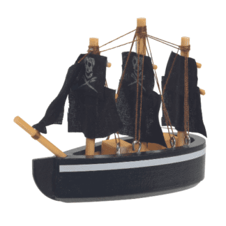 Bateaux Bois Pirate : 200 pièces - Fabrication artisanale - Sur longue pique en bois - Dimensions hors pique  : H. 8 cm - L. 9 cm - Référence : 7274 - Matière : bois - Couleur : Blanc -noir- bois naturel - Mondo Déco entreprise française