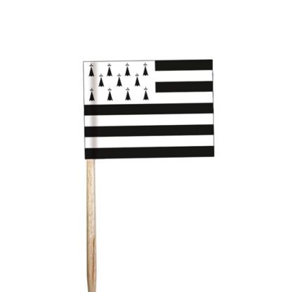 Drapeaux Bretons GM : 500 pièces Sur pique en bois de 15 cm Dimensions hors pique : 5 x 3,5 cm Couleurs : noir et blanc Matière : papier Référence : 7313 Décoration glaces et cocktails - Mondo Déco entreprise française