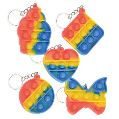 Porte-clés Pop it - jouet pour enfant - en silicone - formes aléatoires, carré - rond - papillon - coeur - glace italienne .... - orange jaune et bleu tie and dye - Mondo Déco entreprise française