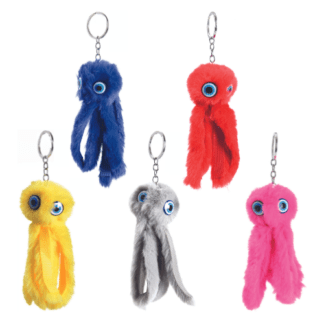 Porte-clés Pieuvre / octopus : 24 pièces - Dimensions : H. 13 cm - Référence : 7349 - Matière : Tissu, fausse fourrure, métal - Couleur : Unie, aléatoires - Mondo Déco entreprise française