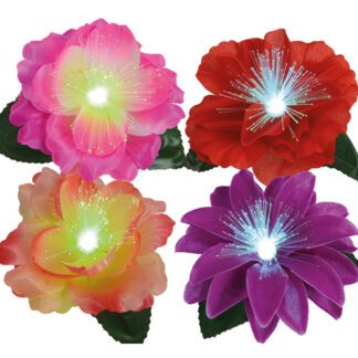 Broches Fleurs Lumineuses - 12 pièces - Dimensions : Ø 12 cm - Matière : Textile - Couleur assorties - Décoration florale lumineuse, à pince pour cocktail - Mondo Déco entreprise française