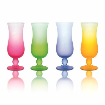 Verres Hurricane givrés 4 couleurs : 4 pièces Dimensions : H. 23,3 cm - Ø 6,7 cm - 40 cl Couleurs : rose, vert, violet, jaune Matière : verre Référence : 5638 Compatible lave-vaisselle - Mondo Déco entreprise française