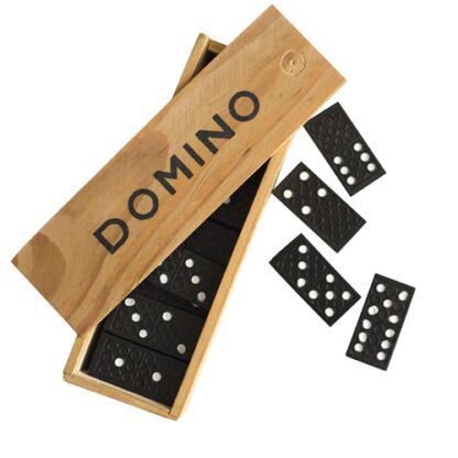 Boites de jeu Domino : jeu emblématique, grand classique - jeu vintage - Idée cadeau pour menu enfants x 10 boites de jeu - Référence : 7389 - Matière : bois Couleur : noir, marron - Collection : Enfants - Mondo Déco entreprise française