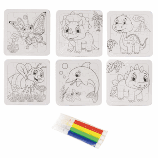 Puzzle à colorier : Idéal cadeau menu enfant ! 48 pièces Dimensions : 13,5 x 13,5 cm Feutres inclus Matière : carton Référence : 7426 - mondo deco entreprise française