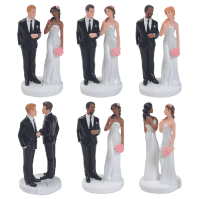 figurines mariés interchangeables : Composez votre couple de mariés à votre image ! Figurine décorative (vendue à l'unité) 1 pièce Dimensions : H.15 cm Référence : selon modèle choisi Matière : plastique Couleur : blanc, noir - mondo déco