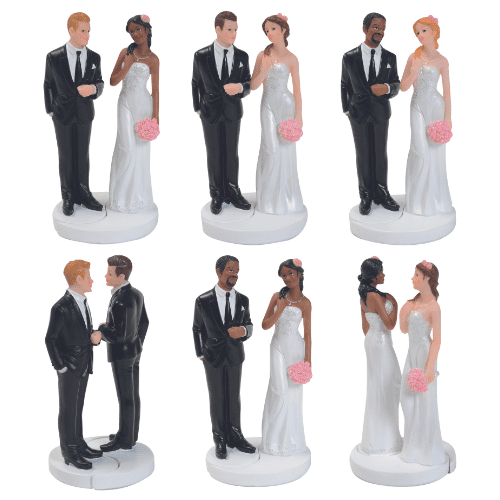 figurines mariés interchangeables : Composez votre couple de mariés à votre image ! Figurine décorative (vendue à l'unité) 1 pièce Dimensions : H.15 cm Référence : selon modèle choisi Matière : plastique Couleur : blanc, noir - mondo déco