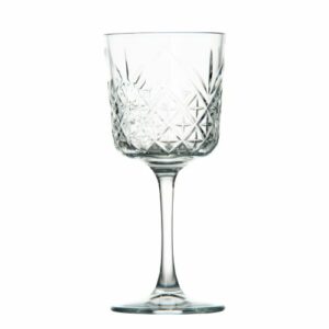 Verres à pied vintage : Référence : 5691 6 pièces Dimensions : H.19,5 cm Ø 8,5 cm Contenance : 33 cl Matière : Verre Couleur : Transparent Compatible lave-vaisselle