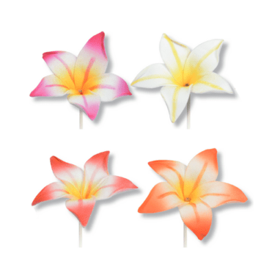 Descriptif des Fleurs Amaryllis GM : Fleurs décoratives pour vos glaces et cocktails 250 pièces Dimensions hors pique : Ø 13 cm Sur pique longue en bois Référence : 7304 Matière : EVA Couleur : multicolore