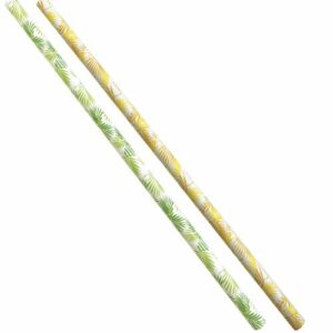 Descriptif des pailles papier Palmier : 500 pièces Dimensions : L.21 cm Ø7 mm Référence : 7298 Matière : papier 3 épaisseurs Couleur : vert,jaune Usage unique, matière recyclable