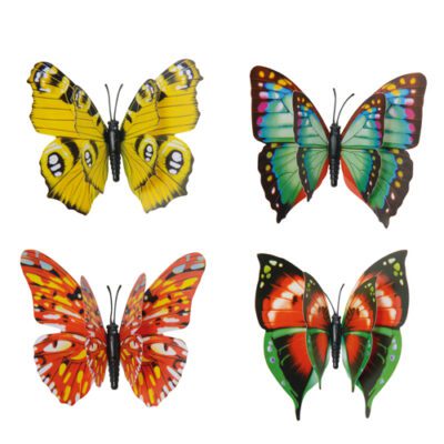 Descriptif des Papillons Papier Aile double sur pique  : Papillons décoratifs pour vos glaces et cocktails 250 pièces Dimensions hors pique : H 10 cm L 10 cm Sur pique en bois Référence : 7392 Matière : synthétique