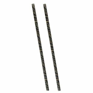 Descriptif des pailles papier SMART : 500 pièces Dimensions : L.21 cm Ø7 mm Référence : 7429 Matière : papier 3 épaisseurs Couleur : noir/doré Usage unique, matière recyclable