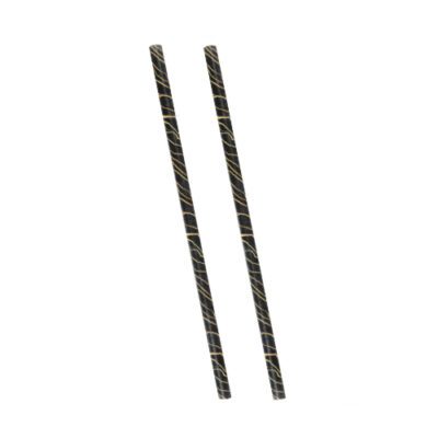 Descriptif des pailles papier shooter smart : 500 pièces Dimensions : L.14 cm Ø7 mm Référence : 7430 Matière : papier 3 épaisseurs Couleur : noir/doré Usage unique, matière recyclable