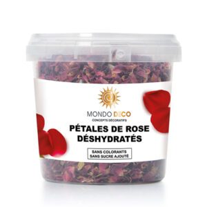 Descriptif des Pétales de Rose déshydratés : Référence : 2021 1 pièce Contenance : 50 gr Produits déshydraté Comestible Couleur : Rose Décoration cocktails / assiettes
