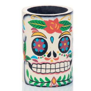 Descriptif du Porte-verre Calaveras : 1 pièce Dimensions : H 15 cm ø8cm Référence : 283 Matière : Bois Couleur : multicolore Découvrez les verres et coupes adaptables