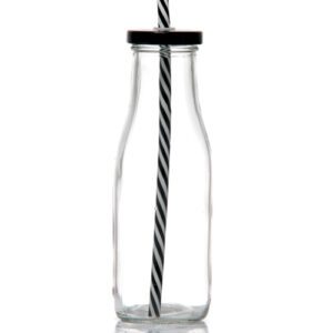 Descriptif des Bouteilles Cocktails : Lot de 12 pièces Fournis avec couvercles et pailles réutilisables Dimensions : H.19,5 cm Ø 6,5 cm Contenance : 40 cl Matière : Verre Couleur : Transparent Référence : 5264 Compatible lave-vaisselle