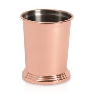 Descriptif du Verre Mint Julep Cuivré  : Référence : 5577 1 pièce Dimensions : H.10 cm Ø8,5 cm Contenance : 32 cl Matière : Acier inoxydable Couleur : Cuivre Incompatible lave-vaisselle