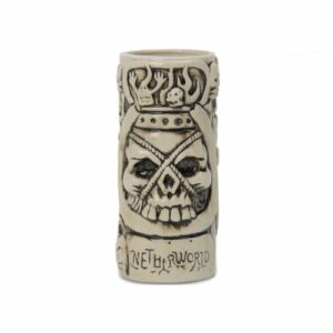 Descriptif du Tiki Crâne  verre en céramique : Référence : 5578 1 pièce Dimensions : H.17,1 cm Ø7,2 cm Contenance : 40 cl Matière : Céramique Couleur : Gris/Noir Compatible lave-vaisselle Éviter les chocs thermiques