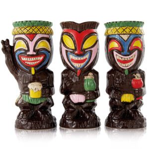 Descriptif des Tikis Fortune assortis verres en céramique : Référence : 5627 3 pièces Dimensions : H.18 cm Ø7,3 cm Contenance : 40 cl Matière : Céramique Couleur : Multicolore Compatible lave-vaisselle Éviter les chocs thermiques