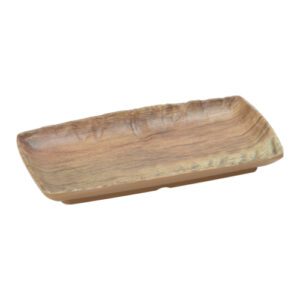 Descriptif des Plateaux Sierra mini Mélamine : Assiettes légères et résistantes aux chocs Résistantes à la chaleur jusqu'à 100°C 6 pièces Dimensions : 5,4 X 8,9 cm H 2 cm Référence : 5714 Matière : mélamine Couleur : imitation bois Compatible lave-vaisselle