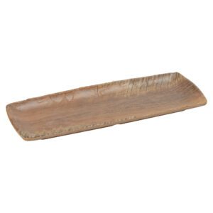 Descriptif des Plateaux Sierra PM Mélamine : Assiettes légères et résistantes aux chocs Résistantes à la chaleur jusqu'à 100°C 6 pièces Dimensions : 28,5 cm x 12 cm H 2,2 cm Référence : 5716 Matière : mélamine Couleur : imitation bois Compatible lave-vaisselle