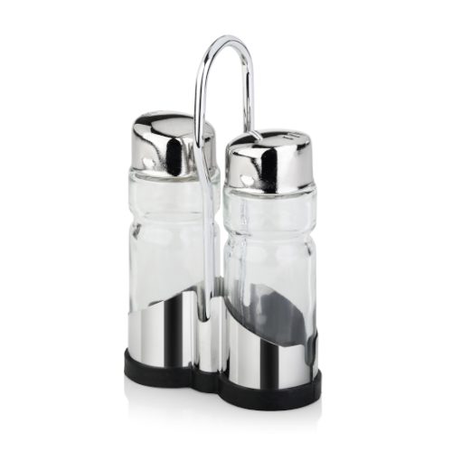 Descriptif de la Ménagère Sel/Poivre : Dimensions : 7,2 x 3,1 cm H 12,6 cm Contenance 4 cl Conçu en verre et Inox pour une meilleure résistance Facile à nettoyer, compatible lave-vaisselle Pratique 2 en 1 avec son accroche portative Ref : 5793