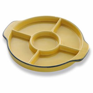 Assiettes 5 compartiments : 1 pièce Dimensions : 25 x 21,5 cm Matière : Céramique Couleur : jaune Référence : 586 Compatible lave-vaisselle et micro-ondes - assiette apéritif apéro