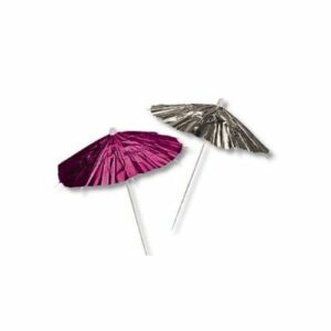 Descriptif des Ombrelles alu : 100 pièces Dimensions :ø 8,5 cm Référence : 7171 Matière : Bambou/Papier Couleur : Rose / argenté