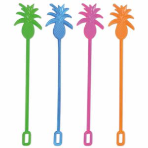 Descriptif des Mélangeurs Ananas GM : 200 pièces Dimensions : H. 23,5 cm Référence : 7178 Matière : Plastique - réutilisable Couleur : multicolore