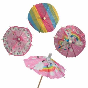 Descriptif des Ombrelles Flamant rose/licorne  : 300 pièces Dimensions :ø 8,5 cm Référence : 7245 Matière : Bambou/Papier Couleur : Flamant rose/licorne