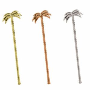 Descriptif des Mélangeurs Palmiers luxe : 300 pièces Dimensions : H. 20,5 cm Référence : 7248 Matière : Plastique réutilisable Couleur : Bronze/Doré/Argenté