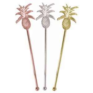 Descriptif des Mélangeurs Ananas luxe : 200 pièces Dimensions : H. 21 cm Référence : 7347 Matière : Plastique réutilisable Couleur : Bronze/Doré/Argenté
