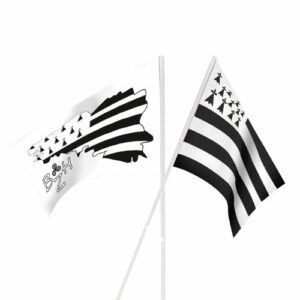 Drapeaux bretons maxi : 250 pièces Dimensions hors pique : 16 x 10 cm Référence : 816B Matière : textile, plastique Couleur : Noir, blanc