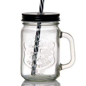 jarre "Cold Drink" : Vendu avec sa paille réutilisable Référence : 5266 3 pièces Dimensions : H.14,7 - Ø 8 cm Contenance : 40 cl Matière : Verre, métal Couleur : Transparent, noir Compatible lave-vaisselle