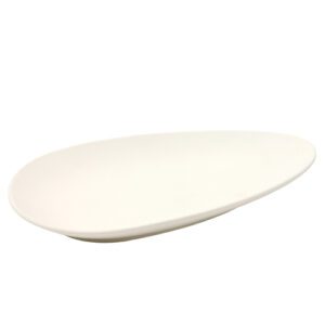 assiettes galet allongées blanches : Référence : 5286 Fini mat 4 pièces Dimensions : 33 x 22 cm Matière : céramique Couleur : blanc Compatible lave-vaisselle