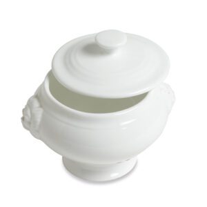 bols tête de lion : Référence : 5309 Style vintage 5 pièces (1 pièce = bol + couvercle) Dimensions : H.10 cm Ø 13 cm Contenance : 1 L Matière : céramique Couleur : blanc Compatible lave-vaisselle