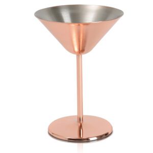 verre Cocktail Martini cuivré : Référence : 5576 5 pièces Dimensions : H.17,5 - Ø 12 cm Contenance : 20 cl Matière : métal Couleur : cuivré Compatible lave-vaisselle