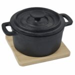 Cocotte fonte + support en bois – Lot de 1 – Ø14 cm