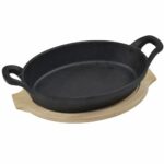 Plat en fonte + support en bois – Lot de 1 – 27,5 x 15,5 cm