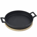 Plat rond en fonte + support en bois – Lot de 1 – Ø20 cm