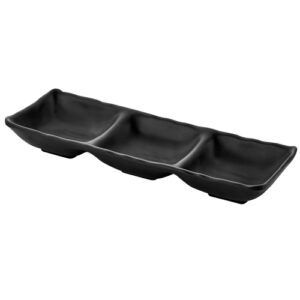 Bol 3 compartiments : 3 compartiments Référence : 5656 3 pièces Dimensions: H. 3,4 26,5 x 8,8 cm Contenance : 3 x 7,5 cl Matière : mélamine Couleur : noir Compatible lave-vaisselle