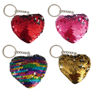 Porte-clés cœur sequins réversibles : Référence : 7234 12 pièces Dimensions : H. 7 cm Idéal pour le cadeau de vos menus enfant !