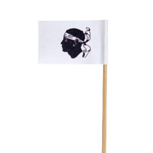 drapeaux corses (petit modèle) : 200 pièces Dimensions hors pique : 3 x 1,9 cm Référence : 7311 Matière : Papier, bois Couleur : Noir, blanc