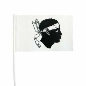 drapeaux corses (grand modèle) : 250 pièces Dimensions hors pique : 16 x 10 cm Référence : 816C Matière : Papier, plastique Couleur : Noir, blanc
