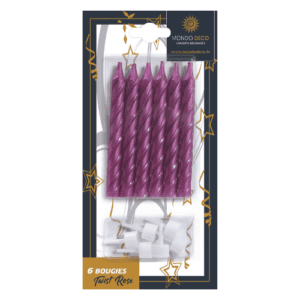 12 bougies Twist roses ou bleues – A l’unité ou boite de 25 blisters