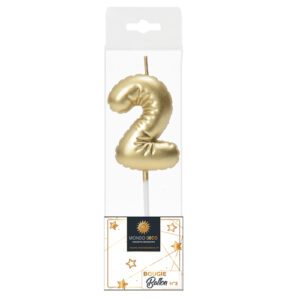 Descriptif de la BOUGIE BALLON CHIFFRE 2 : Chiffre 2 Display de 20 blisters Dimensions : H. 5 cm Référence : 1132 Matière : Cire Couleur : Doré spéciale revente Boulangerie/Pâtisserie Possibilité de prêt de présentoir sous condition