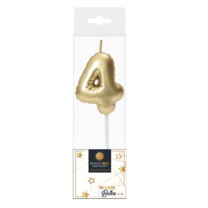 Descriptif de la BOUGIE BALLON CHIFFRE4 : Chiffre 4 Display de 20 blisters Dimensions : H. 5 cm Référence : 1134 Matière : Cire Couleur : Doré spéciale revente Boulangerie/Pâtisserie Possibilité de prêt de présentoir sous condition